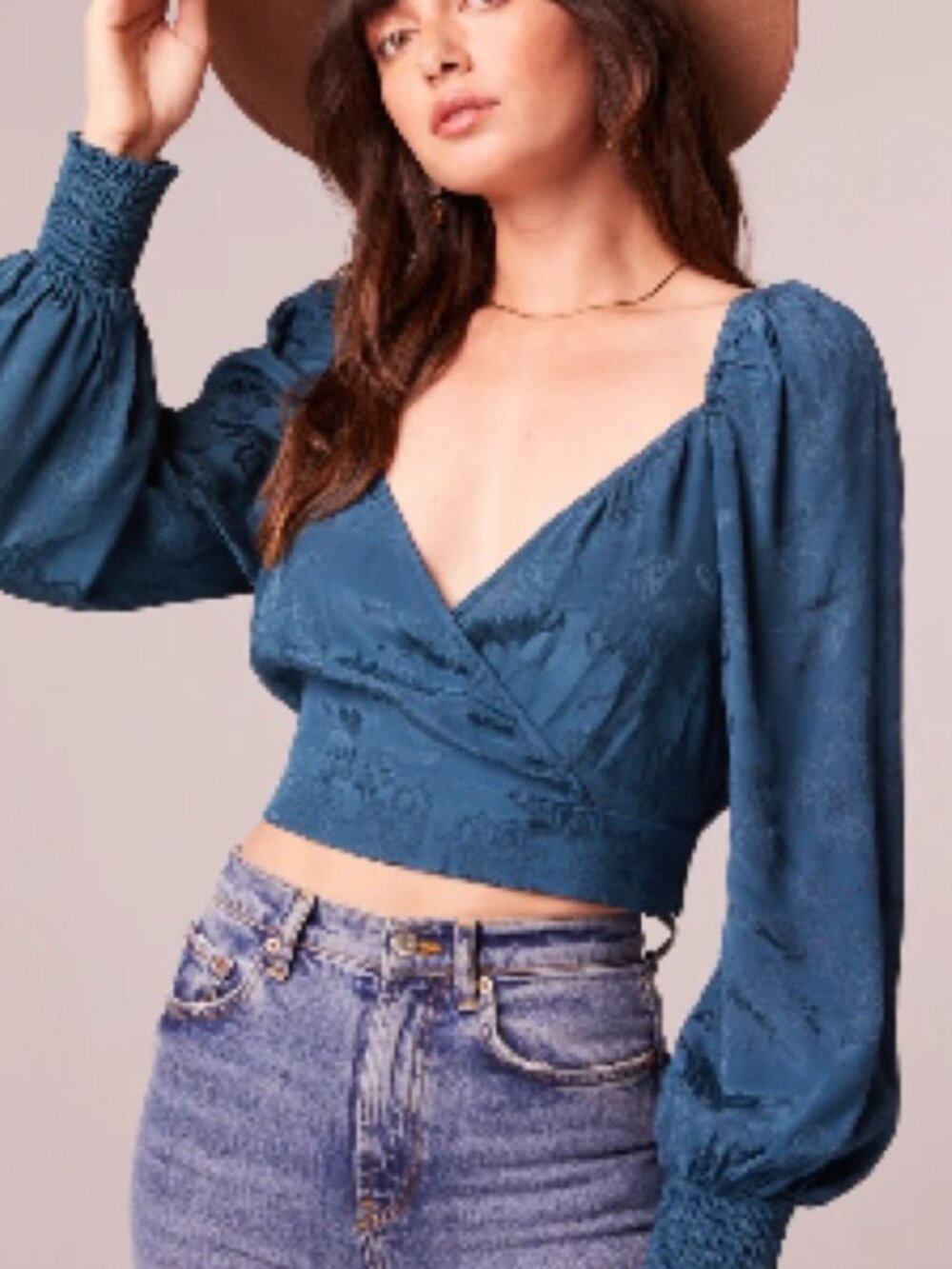NWT Band of the Free Camille Deep Teal Crossover Crop Top Long Sleeve - Size M